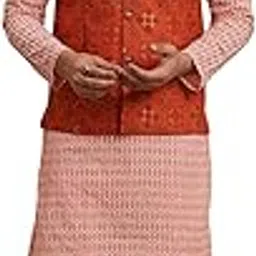 sojanya (Since 1958 Men's Pure Cotton Peach Kurta and White Pyjama with Orange Cotton Nehru Jacket-picture-27