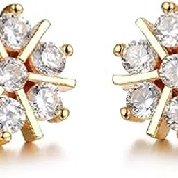 afj gold Micro Gold Plated Brass Swarovski Crystals White Stone Stud Earrings for Women-picture-32