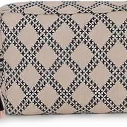anekaant Tribal Beige & Black Cotton Canvas Diamond Jacquard Travel Accessory Bag image 1