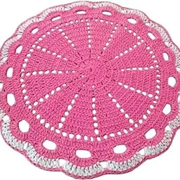 The Lovely Creations Crochet Beautiful Woolen Puja Thali Cover/Basket Cover/Thalposh D�cor Temple/Rumal Home D�cor (White - Rani - Green)-picture-32