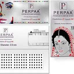 PERPAA Premium Velvet Sticker Kumkum Bindi Box of 15 Flaps - Pottu for Women,Ladies, Girls (Size 8, Diameter 2.5mm, Black)-picture-16