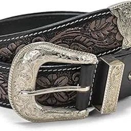 Western Leather Belt for Men & Women – Floral Embossed Pattern, Classic Silver-Tone Buckle, Durable Cowhide Belt for Jeans, Casual Wear, Rodeo & Country Style Outfits-image-32