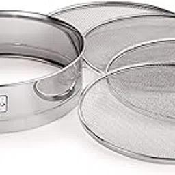 4 in 1 Stainless Steel Interchangeable Sieve Set of 5 Flour Chalni Spices Food Strainers Atta Chalni Jaali Channi Atta Maida Strainer Silver-image-22
