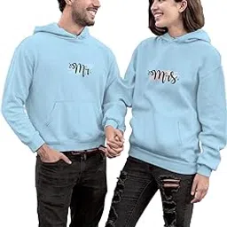 satpurush Men's & Women's Casual MR & MRS Printed Full Sleeve Cotton T Shirt, Warm Pullover Monkey Cap, Hooded Neck, Regular Fit, Sweatshirts Hoodies for Couple- Pack of 2 image 1