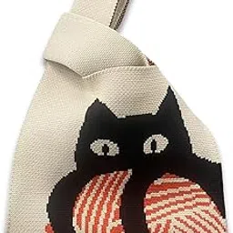 xnxnzhho Women's Knit Wrist Bag, Fashionable and Minimalist Small Handbag, Portable Canvas Bag, Suitable for Shopping, Work-picture-31