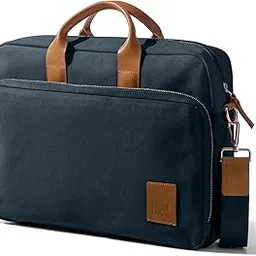 dailyobjects 100% Cotton Canvas Commute Laptop Messenger Bag for Men & Women | Travel Shoulder Handbag With Trolley Sleeve | Metal Zip Closure | Leather Handles | Padded Laptop Compartment For 14" image 1