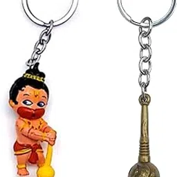 Blessings Fine Bal Hanuman PVC And Mace Keychain For Men Women Girls Boys Bike Car accessories Home Bedroom Key Organizer Holder Lightweight Keyring Best Birthday Gift Set of 2-picture-12