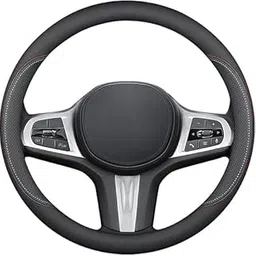 RELEMTRA 37-38CM Car-Styling Steering Wheel Cover PU Leather Cars Wheel Covers Anti Slip Breathable Universal Auto Accessories, Ultra-Thin Design Premium Nappa Leather (Black)-image-17