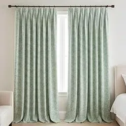 Triple Pinch Pleated Curtains Cotton Linen Polyester Blended Curtains for Bedroom/Livingroom Pack of 2 Panels, Tiebacks, Hooks (Sea Green (5627), Custom)-picture-23
