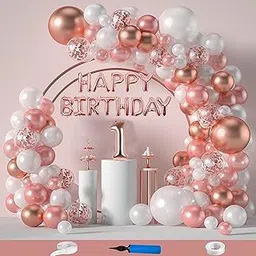 Balloon Theme 1st Happy Birthday Decoration Items For Girls Party Decoration Kit Balloon Combo Pack Of 110 Pcs Rose Gold-image-31