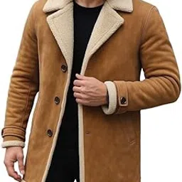 Apex Crest Minimalist Genuine Suede Long Leather Coat for Men | Men's Leather Coats, Tan Suede Coats, Regular Fit, Two Pockets-image-1