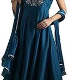 globus Women Sequin Embroidered Yoke Square Neck Strappy Sleeves Anarkali Kurta With Pant & Dupatta Set-picture-13