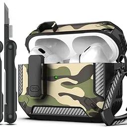 FACTOTECH AirPods Pro 2nd Generation Case Cover with Cleaner Kit, Military Hard Shell Protective Armor with Lock for AirPod Gen 2 Charging Case 2022,2023,2024 Front LED Visible- Black Camouflage-picture-17