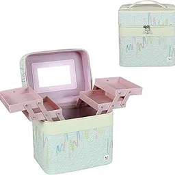 nfi essentials Cosmetic Storage Makeup Bag for Womens Train Case Travel Makeup Pouch Organizer Brush Holder Makeup Artist Vanity Bridal Trousseau Box for Girls (Off-White)-picture-33