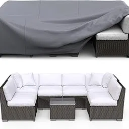 Patio Furniture Set Cover Waterproof, Heavy Duty 600D Funiture Covers for Outdoor Sectional Sofa Set Wicker Rattan Table Chair Rectangular,102"L×74"W×28"H,Grey-picture-24