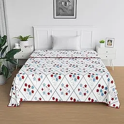 Kuber Industries Blanket | Reversible AC Comforter | Comforter Single Bed | Cotton Single Dohar | Lightweight Dohar for Summer | All-Season Bed Blanket | Blue Flower Katli-Design | White image 1