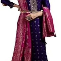 libas Womens Woven Design Silk Blend Straight Kurta With Palazzos and Dupatta-picture-47