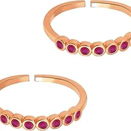 Rose Gold Plated Faux Ruby Studded Adjustable Fancy Toe Ring Bichiya Jewellery for Women-image-49
