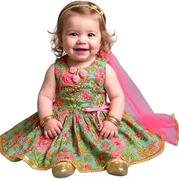 a.t.u.n. (all things uber nice) Girls Cotton Ethnic Floral Lehenga Choli Set with Lace & Dupatta | Traditional 3-Piece Festive Outfit for Kids-picture-18