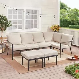 Amazon Brand - Solimo Metal 7 Seater Sofa Set with Cushions and Ottomans | Patio Garden Conversation Furniture Set | Lightweight Balcony Sofa for Indoor Outdoor Use (Black-Cream)-picture-18