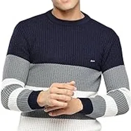 aarika Mens Winter Wear Navy Blue-Grey Colour Solid Woolen Sweater-picture-59