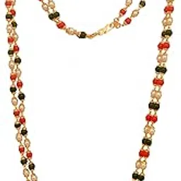 elegantdream Traditional 2 Layered Red and Gold Beads Chain One Gram Gold Polished Chain (24 Inch Long) Long Lasting Gold Polish S-Hook-picture-42