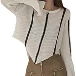 mystify Trendy Vertical Striped Knit Sweater, Long Sleeve Crop Top, Casual Fashion Style-picture-11