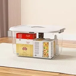 GRACIOUS MART Large Transparent Storage Box with Lockable Airtight Lid, Scratch-Resistant Plastic Bin with Wheels for Home Organization and Storage (17cm x 25cm x 13cm) image 1