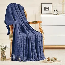 Bolivia's Knitted Throw Blankets, Lightweight Soft Throw Blanket for Couch, Woven Throw Blanket with Tassels Suitable for Bed, Sofa, Travel All Seasons for Women, Men and Kids (Blue,127x172cm)-picture-26