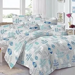 Trance Home Linen 100% Cotton Printed Zippered Duvet Cover/Blanket Quilt Comforter Razai Cover - King Size (102 x 110 Inch) Textured Leaves Blue-picture-15