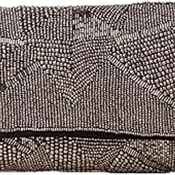 indian-shelf IndianShelf Grey & Silver Beads & Cotton Handmade Luxury Handbag for Women – Designer Stylish Work Bag for Special Occasions, Sling Clutch Bag, Bridal, Festive, Beaded & Ethnic Styles image 1