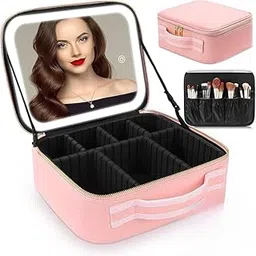 ALI SHIPPING Small Travel Makeup Bag with Rechargeable LED Mirror, Adjustable Storage Compartments & Makeup Sponge Holder – Portable Cosmetic Organizer for Women-picture-46