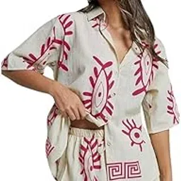 hkv Stylish Co-ord Set for Women � Trendy Korean Summer Travel Outfit | Pajama Set for Women & Girl for Beach & Holiday Look image 1