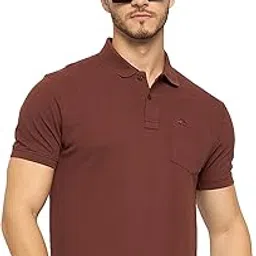98 north 98 Degree North Men's Pure Cotton Solid Polo T-Shirt Has A Half Sleeves & Pocket On Chest-REAMNM9770-DARKRUST-picture-34