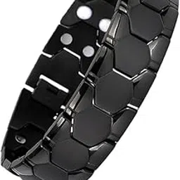 Charismatic Classic Magnetic Bracelet for Men 316L pure Stainless Steel Double Row 4 Elements Magnet Energy Bracelets, Ultra Strength 3500 Gauss Magnets Jewellery Gifts (Black)-image-90