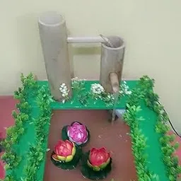 Decorative Bamboo-Style Water Fountain with Lotus Flowers, Indoor Garden Waterfall Display, Green Base-picture-20