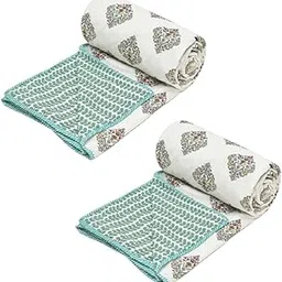 COZY FURNISH 150 GSM 100% Cotton Reversible Dohar Single Bed Size | AC Blanket Comforter | Soft Light-Weight Bed Blanket (57 x 87 inch, White Flowers, Pack of 2) Festive Gifting image 1
