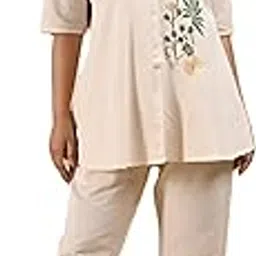 third quadrant Women's Solid Colour embroidered collared Neck 3/4 Sleeve Co-Ord Set | Casual Wear Co Ord Set | khadi cotton Kurta Set for Women-picture-15