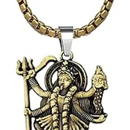 m men style Solid Brass Durga Mata Maha Kali Pendant Necklace With 22 Inch Box Stainless Steel Chain - Metal Devi Necklace for Energy, Protection & for men & Women-picture-12