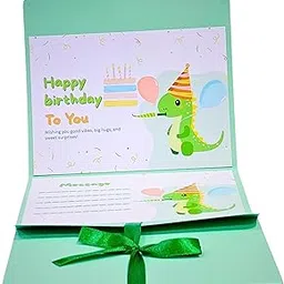 Cute Dinosaur Birthday Card with Message Space, Green Ribbon, Happy Birthday Greeting Card (4 x 6 inch)-picture-20