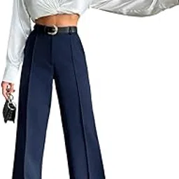 Women's High Rise Relaxed Fit Cotton Blend Trousers - Comfortable, Stylish, Ideal for Work & Casual Wear-image-35