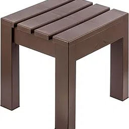 Heavy Duty Anti Skid Strong Plastic Stool for Bathroom with Woody Look/Kitchen (Medium Size) | Size Length 28 Cm Width 30 Cm Height 26 Cm | Please Check The Size Before Buying (Dark Brown) image 1