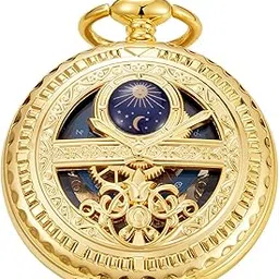 Whodoit Mens Roman Numeral Dial Mechanical, Skeleton Mechanical Pocket Watches with Box and Chain for Men-picture-29