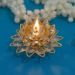 Set of 1 Brass Diya Crystal Stone Studded Diya Akhand Diya Oil Lamp Oil Burner Puja for Diwali Decoration Diwali Gift-picture-14