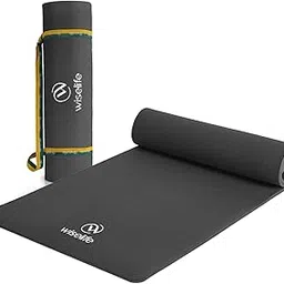 WiseLife Classic TPE 10 MM Yoga Mat with Yoga Strap for Men & Women | Extra Thick, Long & Wide Non-Slip, Anti-Tear Exercise Mat for Home, Gym, Workout, Fitness, Yoga & Pilates (Black) image 1