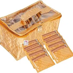 atorakushon® Satin Golden Jewelry Make up Organizer Cosmetic Pouch for Women and Girls image 1