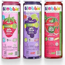Blobbie® Fruit Jelly Slime Set of 3 for Girl| Strawberry, Grape, Watermelon | 165 ml x 3 = 495 ml |Fruity Fragrances | with Tiny Fruit Slices |100% Non-Sticky | 100% Non-Toxic | for Age 4+ Years-image-24
