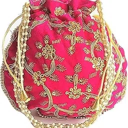 Women's Raw Silk Floral Ethnic Rajasthani Potli Bag0332-picture-42