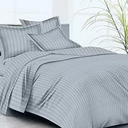Trance Home Linen Zippered 100% Cotton 200TC Satin Stripe King Size Duvet Cover Quilt Cover Blanket Cover Razai Comforter Cover with 2 Pillow Covers (102 x 110 inch, Silver Grey)-image-1