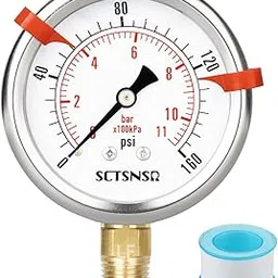SCTSNSR 0 to 160 Psi Lead-Free Pressure Gauge, Glycerin Liquid Filled, 2.5 inch Dial, 1/4" NPT Lower Mount, Stainless Steel Case, for Regulator, Potable Water Pump, RV Hose, Well, Air, Pressure Test-picture-20